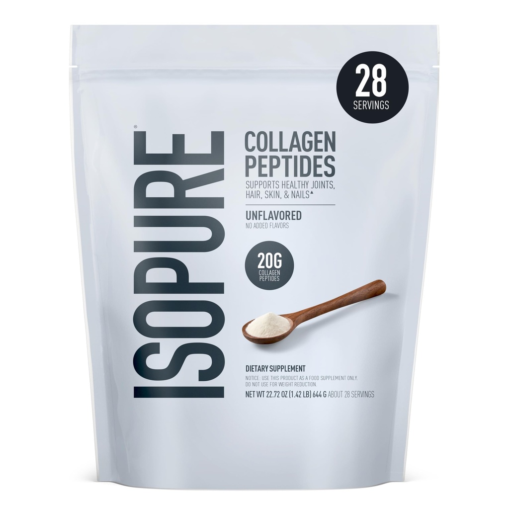 Isopure Collagen Peptides Peptides Powder, προάγει την υγεία των μαλλιών, των νυχιών, του δέρματος και των αρθρώσεων, με βιταμίνη C και βιοτίνη, Unflavored, 20g Collagen Peptides Per Serving, 1.42 Lb, 28 υπηρεσίες (Packaging May Vary)