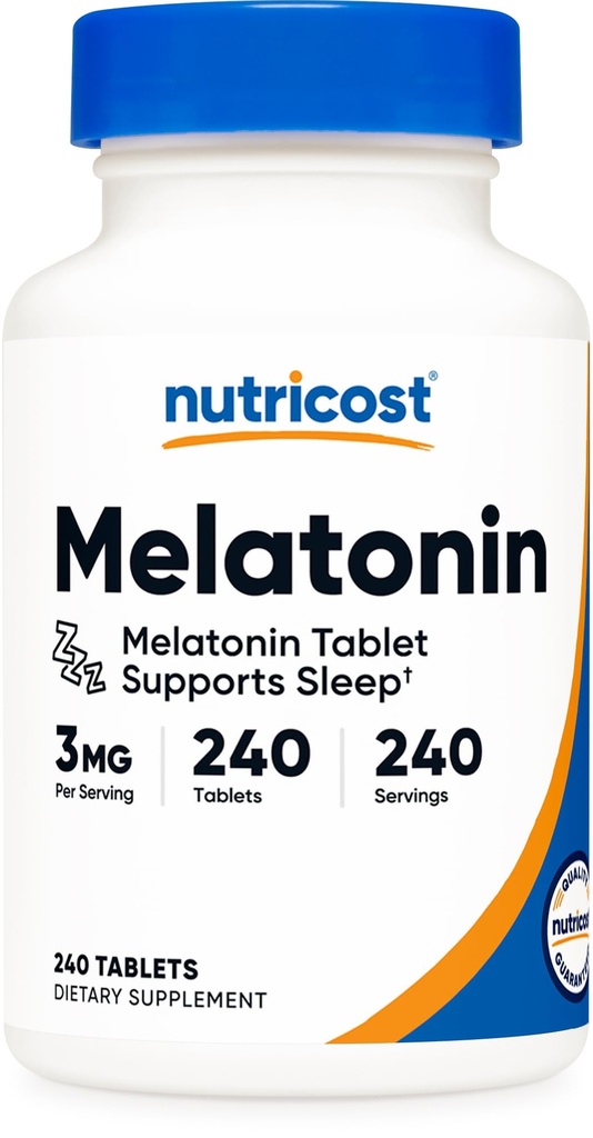 Nutricost Μελατονίνη 3mg, 240 δισκία - 3mg ανά υπηρεσία, Μη ΓΤΟ, Χωρίς γλουτένη
