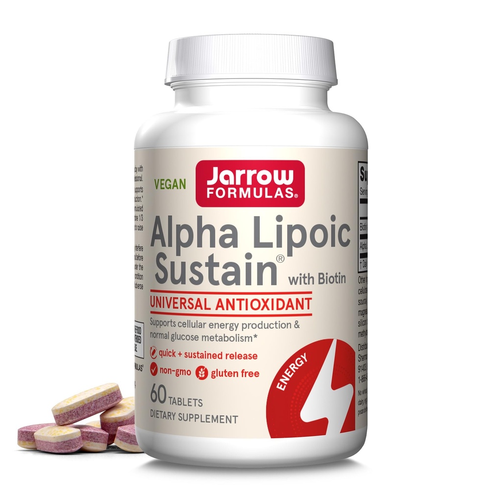 Jarrow Formulas Alpha Lipoic Sustain with Biotin, 300 mg Alpha Lipoic Acid, Universal Antioxidant, Dietary Supplement, 60 Vegan Tablets, Up to a 60 Day Supply