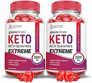 Justified Laboratories (2 Pack Keto Drops Keto ACV Gummies Extreme 2000MG Keto Drops Keto Gummies Advanced Formula Apple Cider Vinegar with Romegranate Beet Buice Powder B12 Vegan Non GMO 120 Gummys