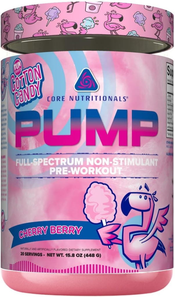 Core Nutritionals Αντλία Full-Spectrum Non-Stimulant Pre-Wortout, με N03T Nitrate, Peak02, Alpha GPC, για μέγιστη αντλία, δύναμη και απόδοση 20 σερβιρίσματος (Fun Sweets Cotton CandyTM Cherry Berry)