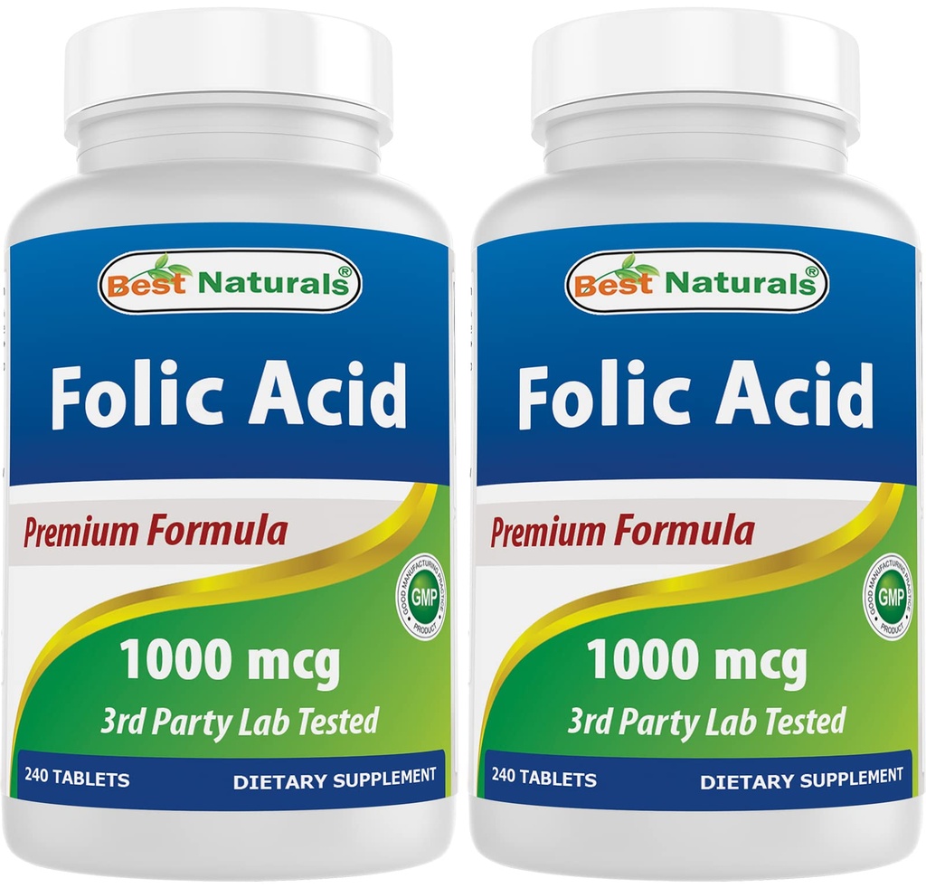 Best Naturals Φολικό οξύ 1000 mcg (βιταμίνη B9), 240 δισκία (1000 mcg (πακέτο του 2))