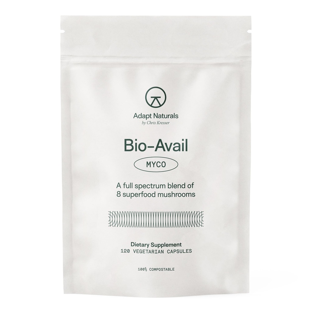 Adapt Naturals Bio-Avail Myco - 8-in-1 Βιοδιαθέσιμο Mushroom Supplement Mushroom Complex - Chaga, Cordyceps, Reishi, Lions Mane - Πίεση αίματος, μνήμη, ανοσοποιητικό - 120 κάψουλες