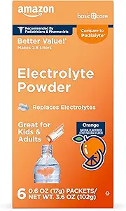   Basic Care Electrolyte Powder Packets for Kids & Adults, Orange Flavor, 6 Count (Pack of 1)
