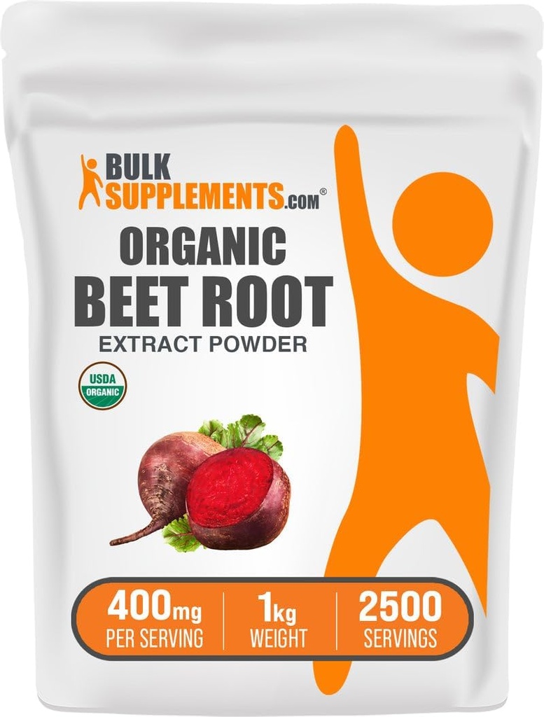 BulkSupplements.com Βιολογικό εκχύλισμα ρίζας τεύτλων σε σκόνη - Σκόνη ρίζας τεύτλων, συμπλήρωμα νιτρικού οξειδίου - Vegan & Gluten Free, 400mg ανά σερβίρισμα, 1kg (2,2 lbs) (Pack of 1)