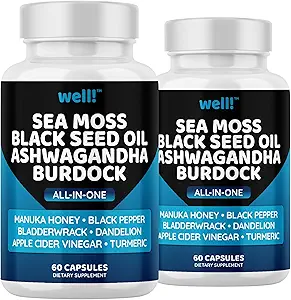 Sea Moss 3000, Black Seed Oil 2000, Ashwagandha 1000, Bladderwrack, Maca, Turmeric - Μέλι Μανούκα, Dandelion & Μαύρο πιπέρι, Super Antioxidants συμπλήρωμα -120
