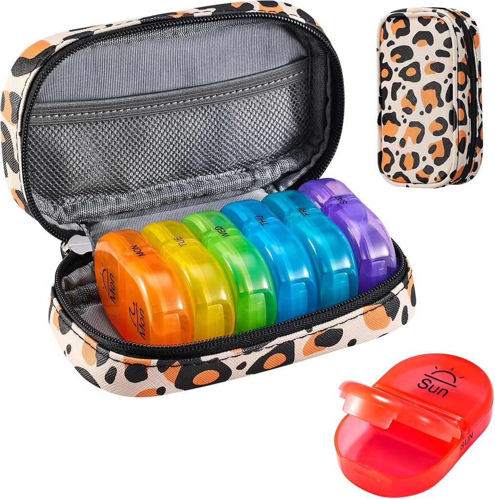 Serfeymi Weekly Travel Pill Organizer 2 φορές A Day AM PM Αναβάθμιση του κιβωτίου 7 ημερών με φορητή θήκη από δέρμα Zipper PU, Οργανωτής Ιατρικής για χάπια, βιταμίνες, ιχθυέλαια - Brown 02
