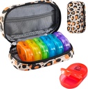 Serfeymi Weekly Travel Pill Organizer 2 φορές A Day AM PM Αναβάθμιση του κιβωτίου 7 ημερών με φορητή θήκη από δέρμα Zipper PU, Οργανωτής Ιατρικής για χάπια, βιταμίνες, ιχθυέλαια - Brown 02