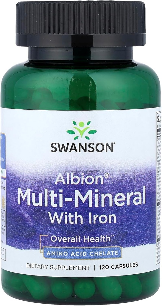 Swanson Ultra Albion Multi-Mineral with Iron, 120 Capsules | A Comprehensive Mineral Formula with Albion Chelated Minerals for Optimal Absorption, Featuring Iron, Calcium and Zinc