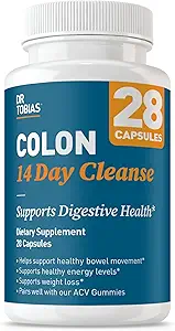 Dr. Tobias Colon 14 Day Cleanse, Advanced Gut Cleanse Detox for Women & Men with Cascara Sagrada, Psyllium Husk, Senna Leaf & Probiotics, Non-GMO Colon Cleanse, 1 Bottle of 28 Capsules (1-2 Daily)