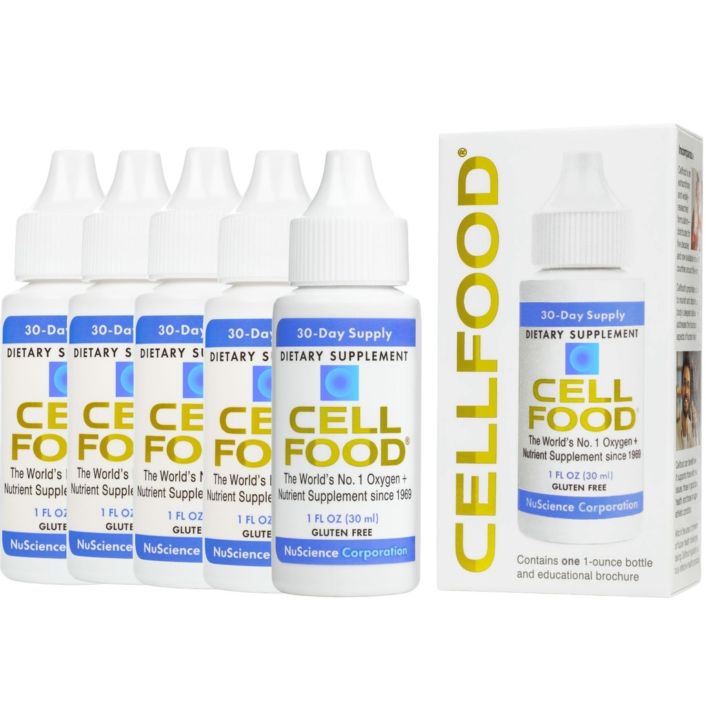 Cellfood Oxygen Boost - 1 fl oz, 5 Pack - Συμπλήρωμα Υγρού Οξυγόνου για Λεμφική Απογύμνωση, Υψόμετρο Ασθένεια, Jet Lag, Κόπωση, Πονοκέφαλοι, Hangovers & Ενέργεια - Χωρίς γλουτένη, Cert. Kosher.