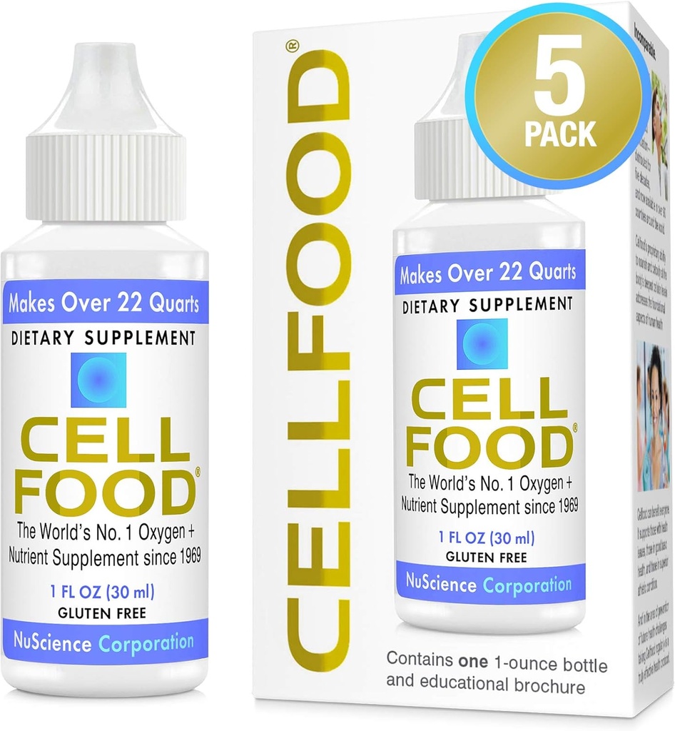 Cellfood Oxygen Boost - 1 fl oz, 5 Pack - Συμπλήρωμα Υγρού Οξυγόνου για Λεμφική Απογύμνωση, Υψόμετρο Ασθένεια, Jet Lag, Κόπωση, Πονοκέφαλοι, Hangovers & Ενέργεια - Χωρίς γλουτένη, Cert. Kosher.