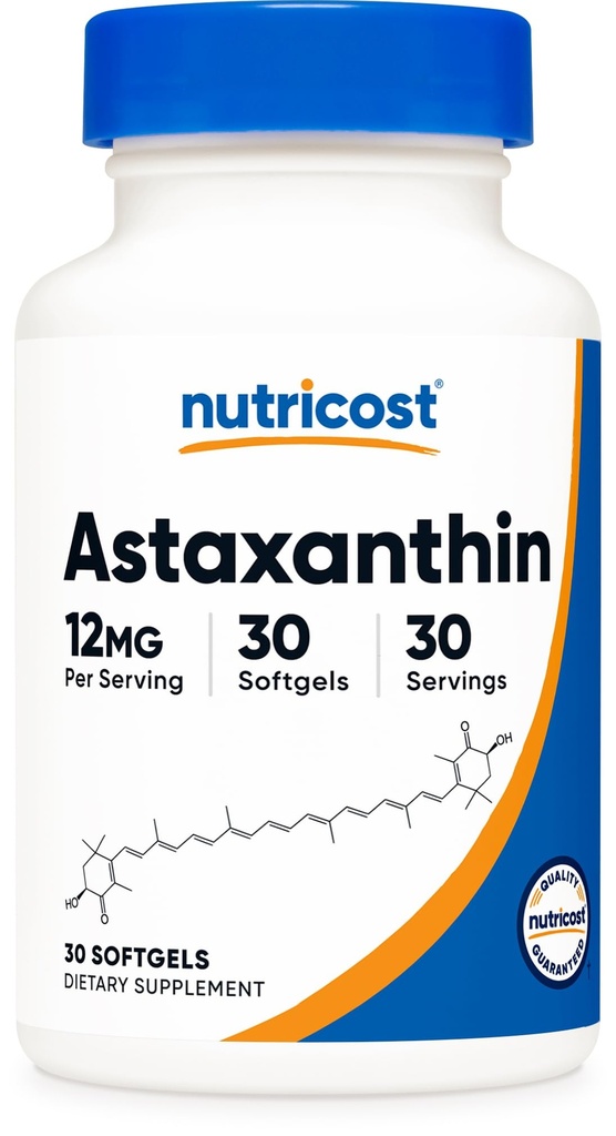 Nutricost Ασταξανθίνη 12mg, 30 Softgels - Μη ΓΤΟ και Χωρίς Γλουτένη