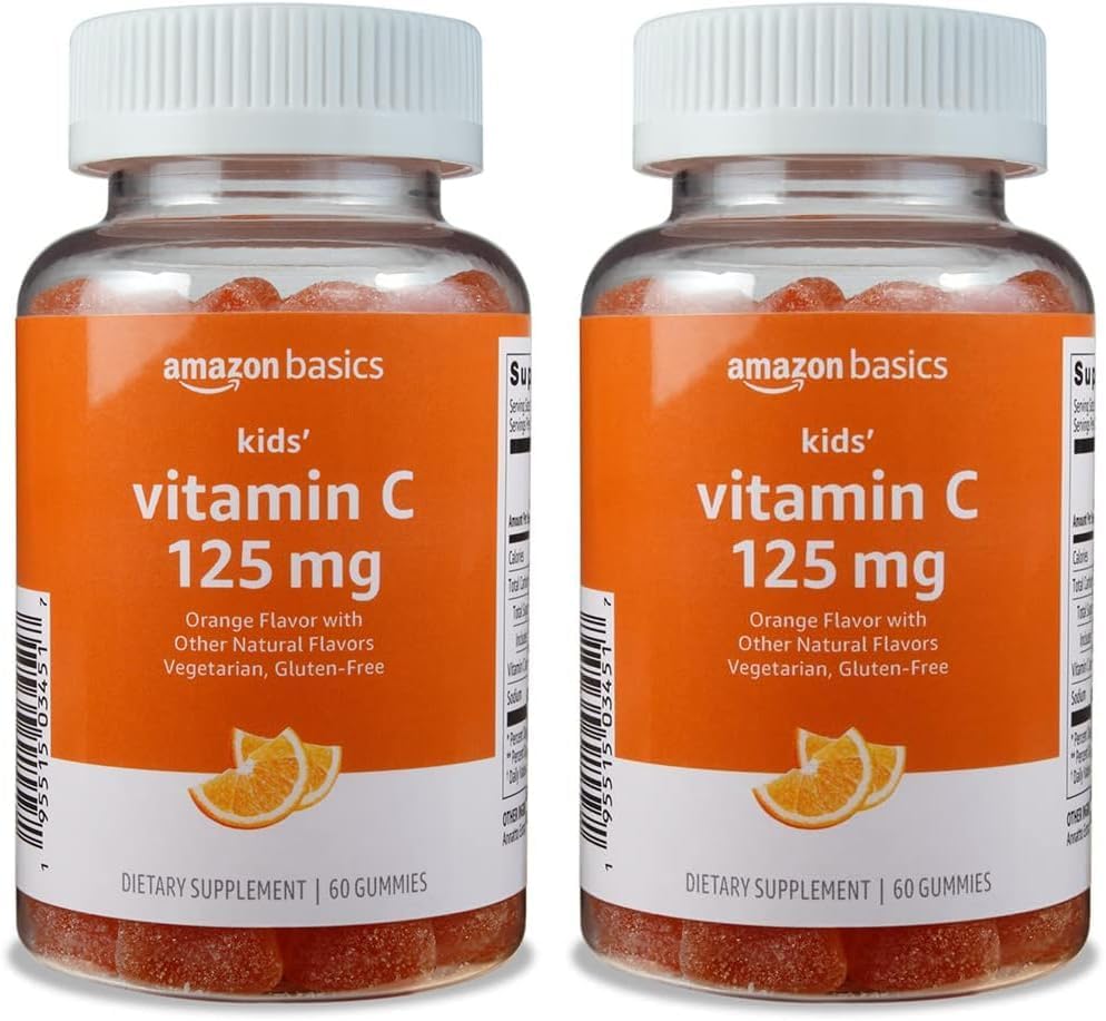 Βασικά Παιδική Βιταμίνη C 125mg Gummies, Πορτοκαλί, 60 Count, Ανοσοποιητική Υγεία, 2 Μήνες προσφοράς (Πρώην Solimo) (πακέτο του 2)