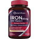 Doctor's Recipes Iron Supplement 65 mg with Vitamin C - Μεγιστοποιημένη Απορρόφηση & Στομάχι Φιλικά Χάπια σιδήρου για Red Blood Cells Σχηματισμός, καρδιά, εγκέφαλος & ανοσία Υγεία - Vegan Non-GMO 120 Iron Tabs