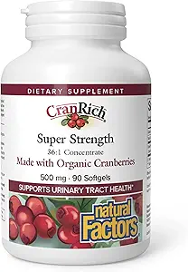 CranRich by Natural Factors, Super Strength Cranberry Concentrate, Antioxidant Supplement for Urinary Tract Support, Non-GMO, 90 softgels (90 servings)