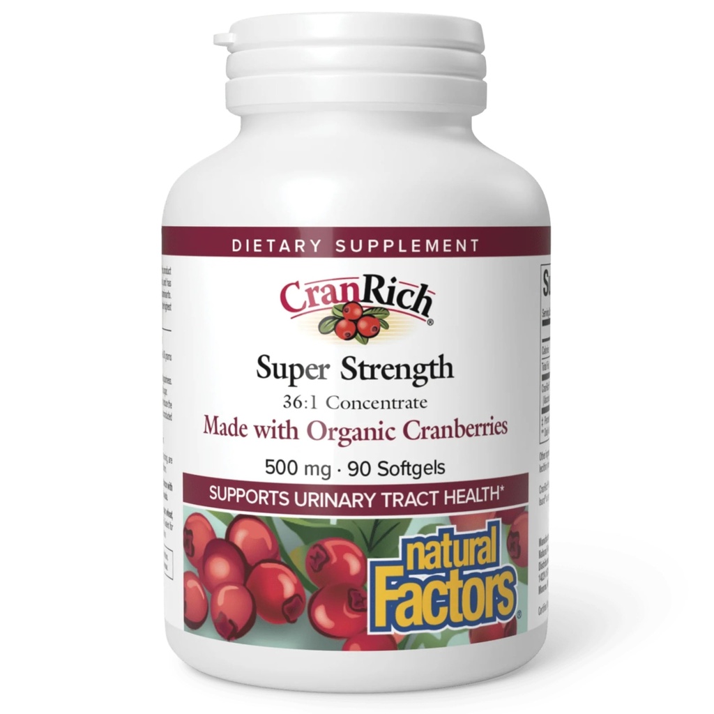 CranRich by Natural Factors, Super Strength Cranberry Concentrate, Antioxidant Supplement for Urinary Tract Support, Non-GMO, 90 softgels (90 servings)
