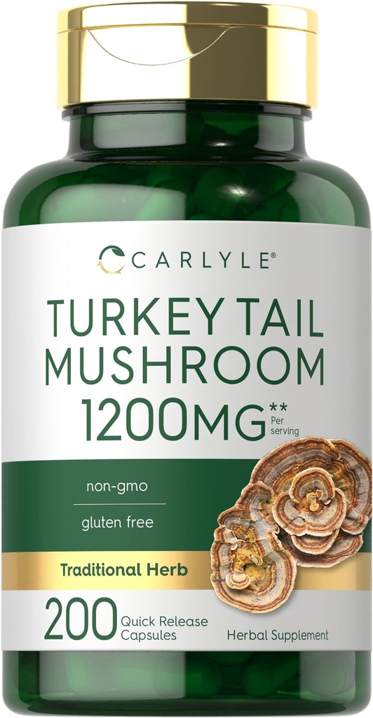 Carlyle Turkey Tail Mushroom Extract Supplement | 200 Capsules | Non-GMO & Gluten Free