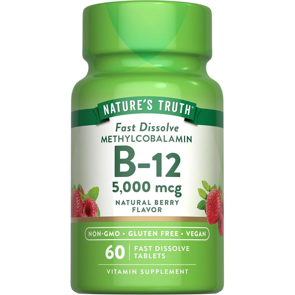 Nature's Truth Sublingual Methylcobalamin B-12 5000mcg Tabs, Berry 60 ea (Pack of 3)