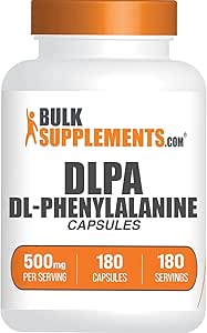 BulkSupplements.com Κάψουλες DL-Φενυλαλανίνης - κάψουλες DLPA, DL-Φενυλαλανίνη 500mg - DLPA Συμπληρώματα, Amino Acid Συμπλήρωμα - Χωρίς γλουτένη, 1 Κάψουλα ανά Σερβίρισμα, 180 Κάψουλες