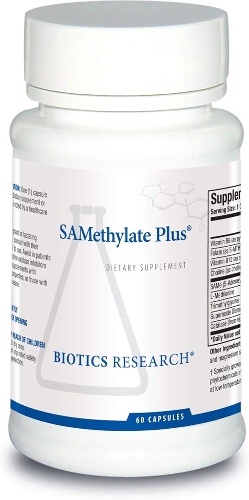 Biotics Research SAMethylate Plus, Mood and Sleep Support, Brain Health, Antioxidant, Folate as 5MTHF, Vitamin B12 Methylcobalamin, L Methionine, Choline Bitartrate,Trimethylglycine 60 Capsules