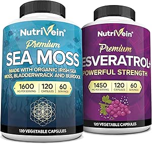 Nutrivein Premium Sea Moss Capsules & Resveratrol Supplement Bundle: High-Absorption Resveratrol Capsules and Irish Sea Moss for Digestion, Vitality, & Repair