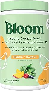 Bloom Nutrition Superfood Greens Powder, Digestive Enzymes with Probiotics and Prebiotics, Gut Health, Bloating Relief for Women, Chlorella, Green Juice Mix with Beet Root Powder, 25 SVG, Mango