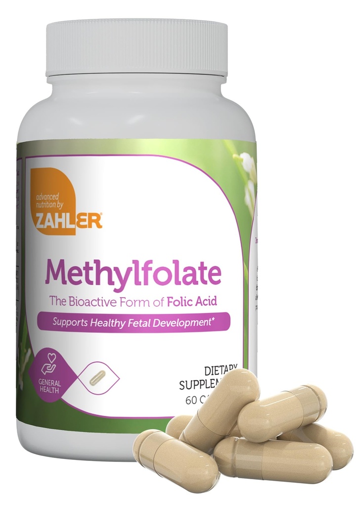 Zahler Methylfolate - Υποστηρίζει την υγιή εμβρυϊκή ανάπτυξη και τη γενετική υγεία - μεθυλιωμένο φολικό οξύ από 1000 mcg DFE L-Methylfolate - Kosher μη GMO συμπλήρωμα φολικό μεθύλιο για τις γυναίκες (60 κάψουλες)