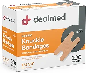 Dealmed Fabric Knuckle Ευέλικτες Αυτοκόλλητες Επιδέσμους – 100 Count (1 Pack) Επιδέσμους με μη Stick Pad, Latex Free, Περιποίηση Τραυμάτων για το Κιτ Πρώτων Βοηθειών, 1 1/2" x 3"