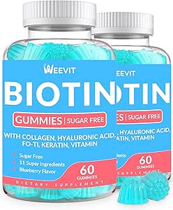 Sugar-Free Biotin Gummies, Biotin and Collagen Gummies with Keratin, Hyaluronic Acid for Women & Men | Hair Growth, Glowing Skin & Strong Nails | Vitamin B7 Supplement, Non-GMO, Chewable