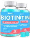 WEEVIT Sugar-Free Biotin Gummies, Biotin and Collagen Gummies with Keratin, Hyaluronic Acid for Women & Men | Hair Growth, Glowing Skin & Strong Nails | Vitamin B7 Supplement, Non-GMO, Chewable