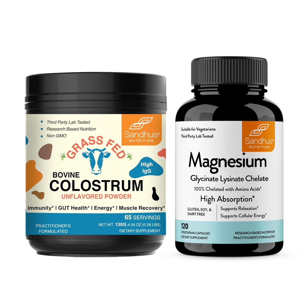 Sandhu's Bovine Colostrum Σκόνη & Μαγνήσιο Γλυκινικό Λυινικό Κάψουλες 