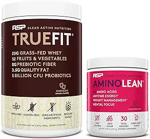 RSP NUTRITION AminoLean Pre Workout Energy (Fruit Punch 30 Servings) with TrueFit Protein Powder (Chocolate 2 LB)