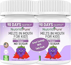 Kids Chewable Iron Supplement, Ferronyl® Carbonyl Iron 9 mg, Vitamin C 30 mg, Grape Flavor, 90 δισκία (2 φιάλες)