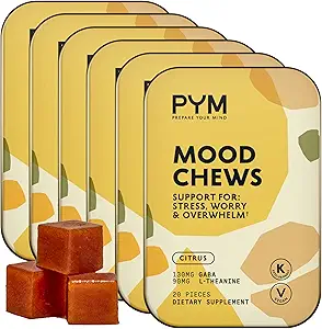 PYM Citrus Mood Chews Support for Stress, Worry & Overwhelm, 120 Count | 130mg GABA, 90mg L-Theanine | Vegan, Non-GMO, Gluten-Free, No Added Sugar | All-Natural Mood Balance Supplement Made in USA