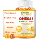 SHIFAA NUTRITION Vegan Omega 3 Gummies for Adults | No Fish Oil Burps | 60 Gummies | Plant Based w/Chia Oil, Algae | Omega 3 6 9 w/DHA, Vitamin C | for Brain, Cardiovascular & Immune Support Halal