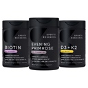 Αθλητική Έρευνα Vegan Biotin 10.000mcg με λάδι καρύδας, Συμπλήρωμα απογευματινής Primrose από κρύο πιεσμένο πετρέλαιο και φυτικής βάσης βιταμίνη K2 MK7 + Vegan D3 5000iu