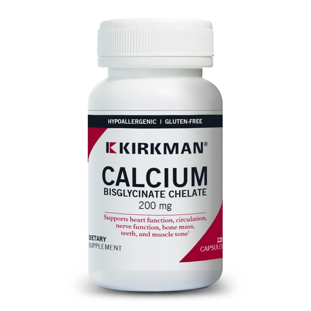 Kirkman - Ασβέστιο Διγλυκινικό Χηλικό 200mg - 120 Κάψουλες - Χωρίς Βιταμίνη D3 - Βοηθά στη διατήρηση ισχυρών οστών - Hypoallergenic