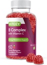 Viteey Vitamin B Complex Gummies with Vitamin C - Ενέργεια, Μεταβολισμός & Ανοσολογική Υποστήριξη - B6, B12, Νιασίνη, Φολικό οξύ, Βιοτίνη, Ασβέστιο - Vegan, Χωρίς γλουτένη - 60 Count