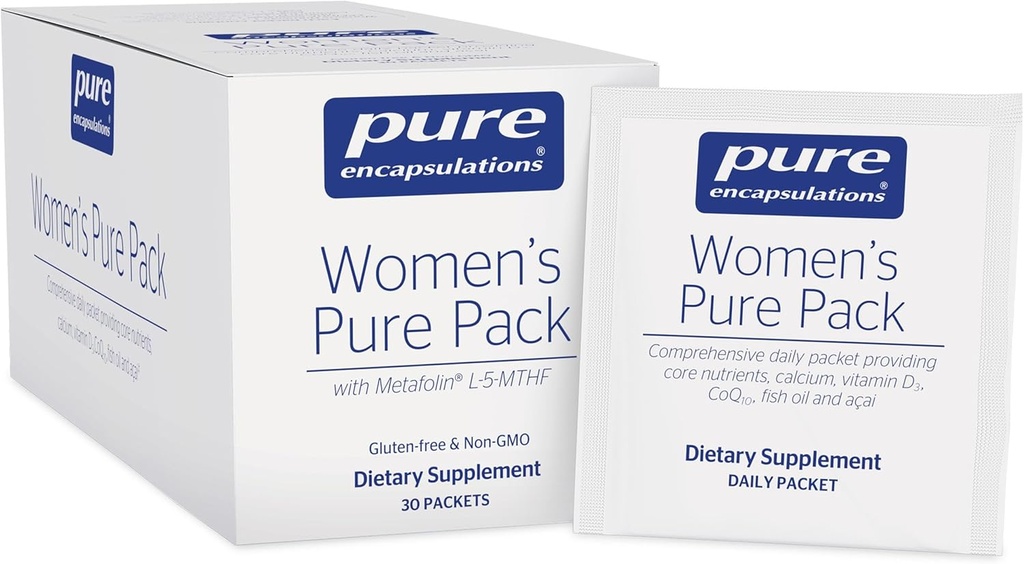 Pure Encapsulations Women's Pure Pack - για γυναίκες άνω των 40 ετών - Οστό, καρδιά, μάτια και στήθος υγεία* - με ασβέστιο, DHA, EPA & CoQ10 - άπαξ ημερησίως - 30 πακέτα