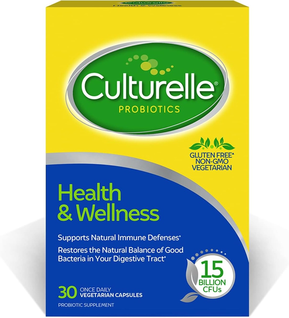 Culturelle Health & Wellness Daily Probiotic for Women & Men - 30 Count - 15 Billion CFUs & A Proven-Effective Probiotic Strain Υποστηρίξτε το ανοσοποιητικό σας σύστημα - Χωρίς γλουτένη, Χωρίς σόγια, Μη ΓΤΟ