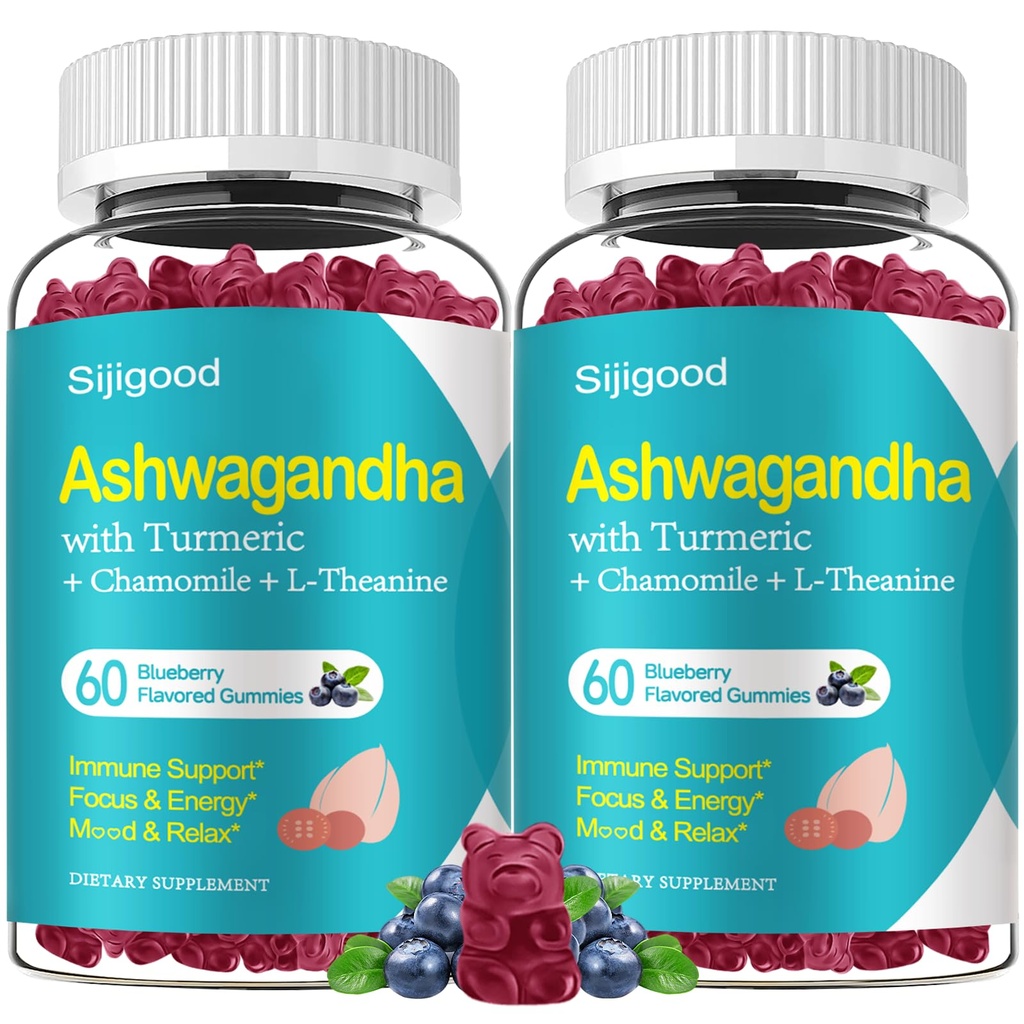 2 Πακέτο Ashwagandha Gummies, Υποστήριξη για την ασυλία, χαλάρωση, ηρεμία Mood & Zzz, Ashwagandha συμπληρώματα για άνδρες & γυναίκες, φυσικό άρωμα βατόμουρο, 120 κόμης
