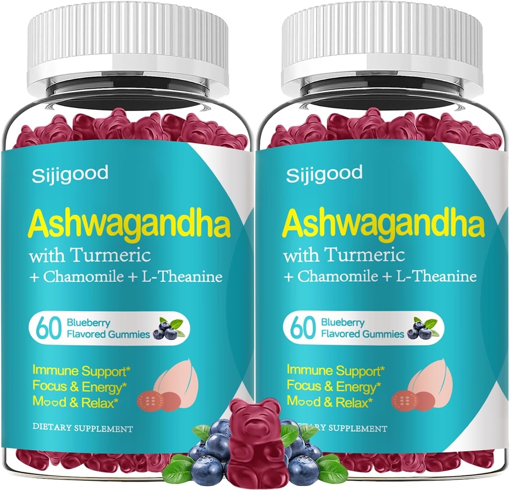 2 Πακέτο Ashwagandha Gummies, Υποστήριξη για την ασυλία, χαλάρωση, ηρεμία Mood & Zzz, Ashwagandha συμπληρώματα για άνδρες & γυναίκες, φυσικό άρωμα βατόμουρο, 120 κόμης