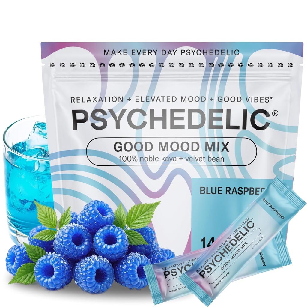 Easy Alcohol Alternative with Buzz - Calming Kava Drink Mix (14x5.5g) Flavored Kava Powder - Refing Drink Powder Packets - Easy Open Single Serving Drinks - 14 Calm Packets - Blue Raspberry