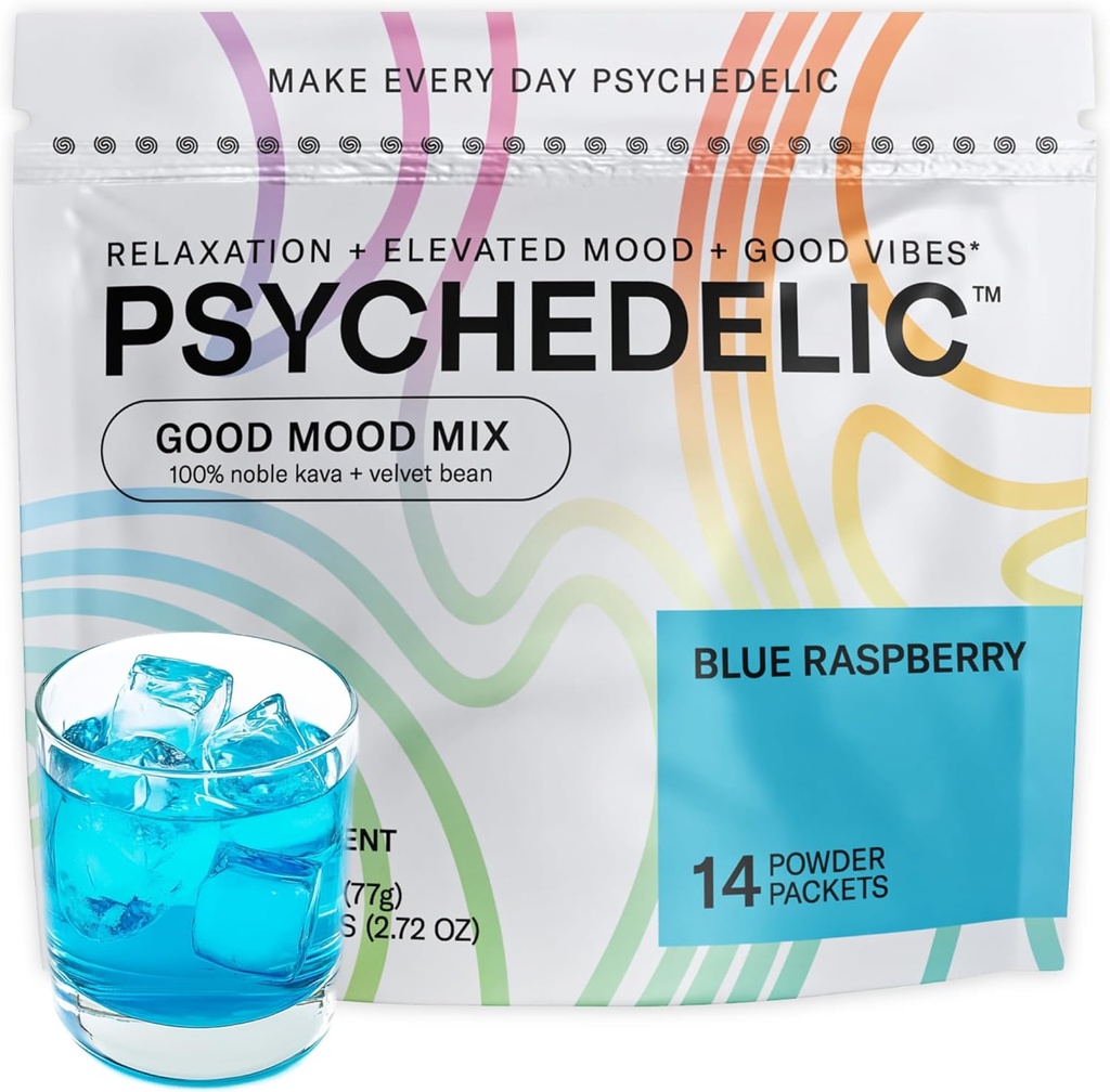 Easy Alcohol Alternative with Buzz - Calming Kava Drink Mix (14x5.5g) Flavored Kava Powder - Refing Drink Powder Packets - Easy Open Single Serving Drinks - 14 Calm Packets - Blue Raspberry