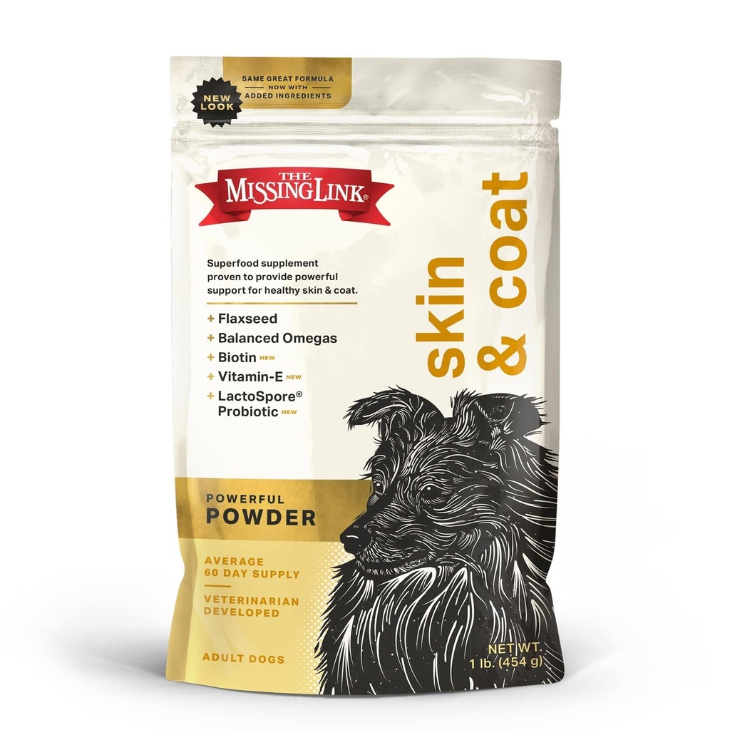The Missing Link Skin & Coat + Probiotics Supplement 1lb Bag - Ισχυρό Superfood σκόνη για σκύλους Υποστηρίζει υγιή δέρμα & γλειφιτζούρι παλτό, προωθεί την ανάπτυξη των μαλλιών