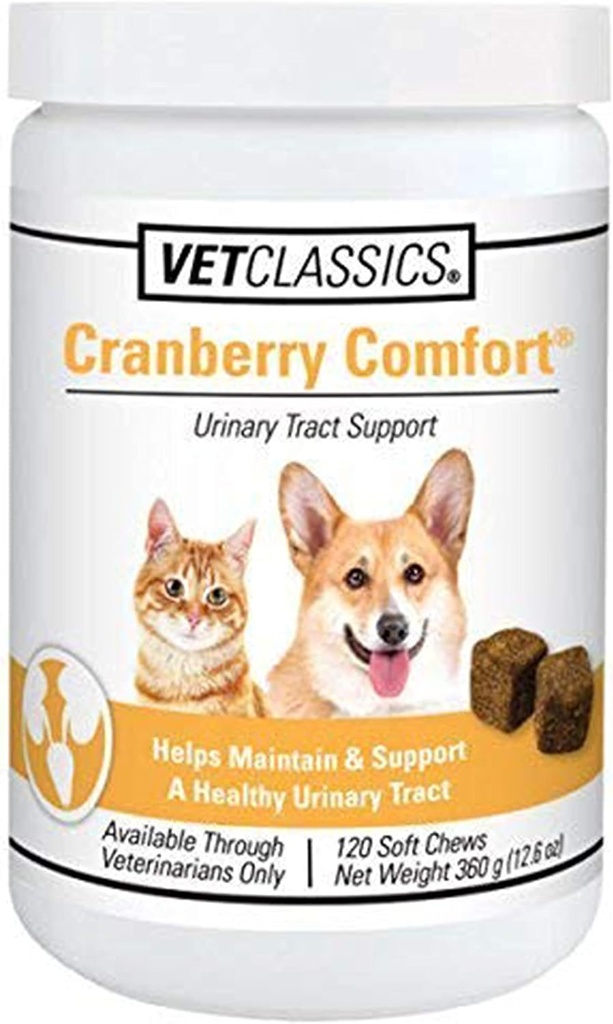 Vet Classics Cranberry Comfort urinary Tract συμπλήρωμα κατοικίδιων ζώων για σκύλους, γάτες – Διατηρεί την υγεία της ουροδόχου κύστης, τον έλεγχο της ουροδόχου κύστης γάτας – συμπληρώματα κατοικίδιων ζώων για την ακράτεια – 120 μαλακά μάσημα