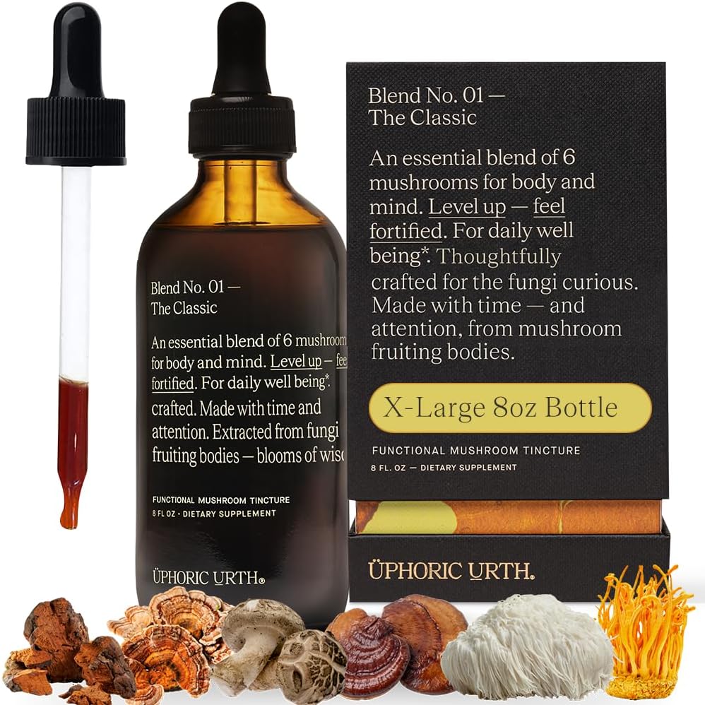 Μείγμα No.1-6 Mushroom Blend Timcture Reishi, Chaga, Lions Mane, Turkey Tail, Cordyceps, & Shiitake, Φυσική υποστήριξη Immunity Booster, Αύξηση Ενέργειας & Γνωστική λειτουργία (240 εξυπηρετήσεις)