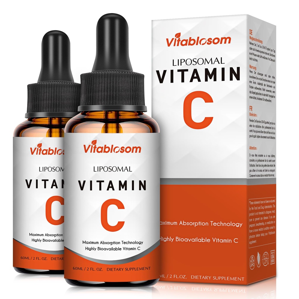 Vitablosom Liposomal Vitamin C 2000mg Liquid for Adults, High Absorption VIT C, Maximize Vitamin C, Immune System & Antioxidant Support, 60ML (2 Bottle)