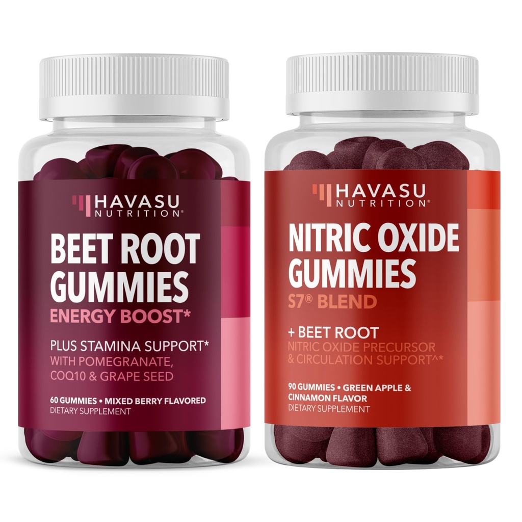 HAVASU NUTRITION Nitric Oxide Gummies με L-αργινίνη και Beet Root (1 Μήνας Προμήθεια) & Beet Root Gummies με COQ10 & Ρόδι (1 Μήνας Προμήθεια)